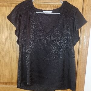 INC International Concepts Black Flutter Sleeve Wrap Blouse